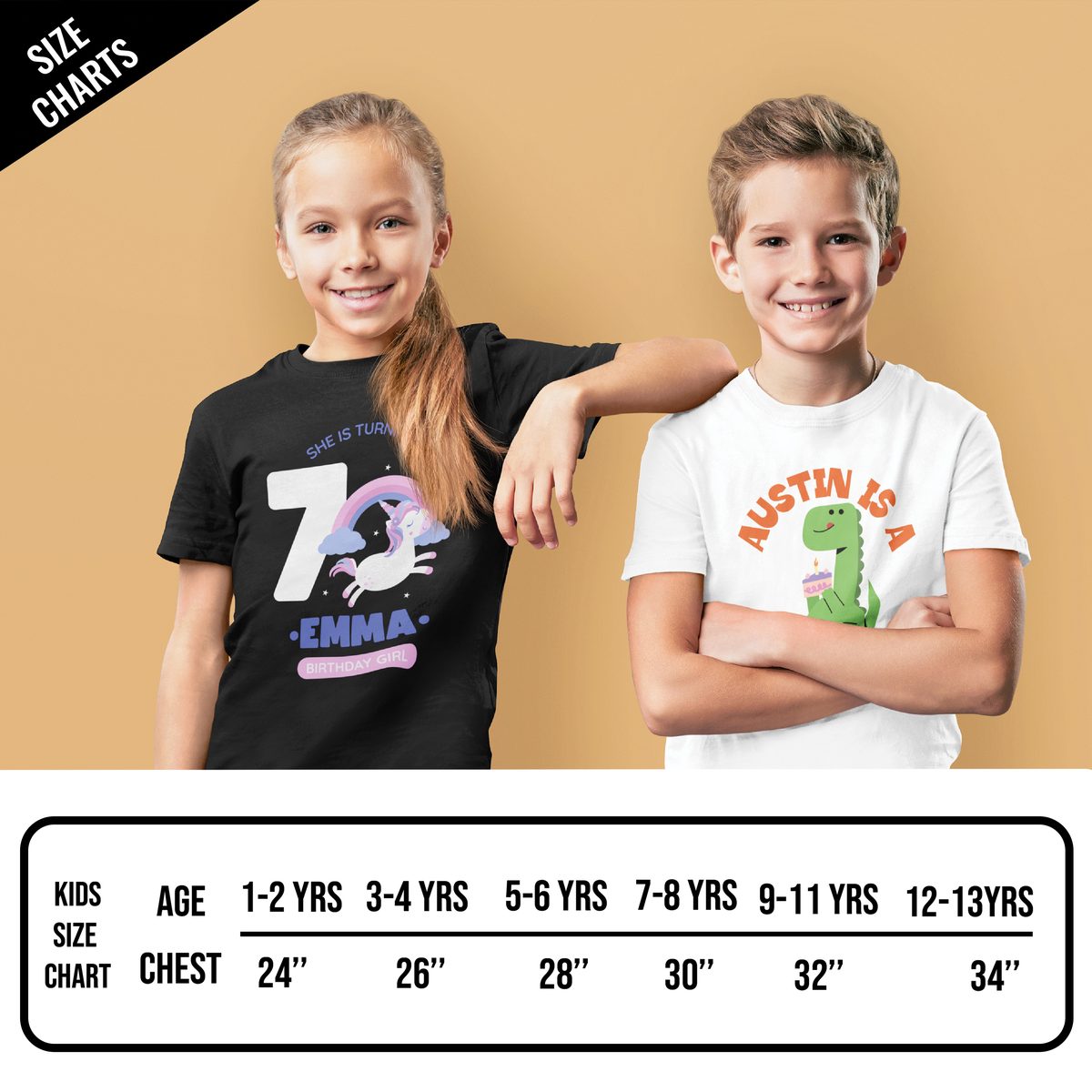 product info kids tshirt size